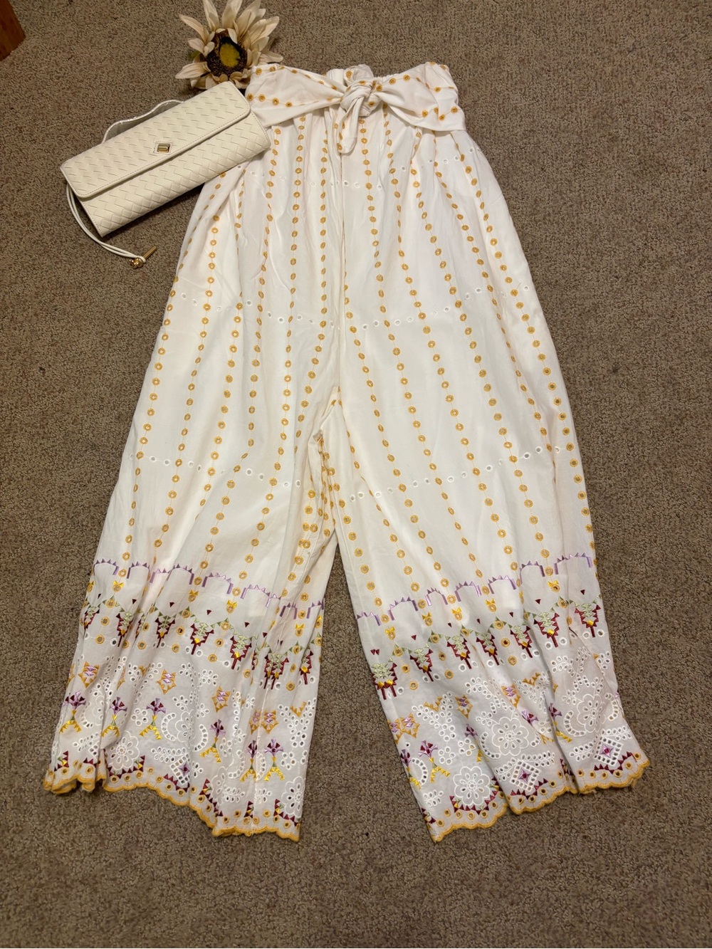 Anthropologie White Strapless Embroidered Wide-Leg Jumpsuit - Picture 7 of 13